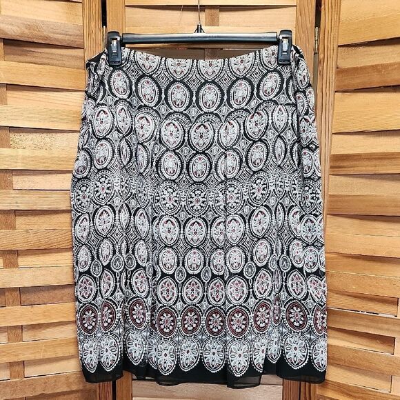 Ruby Rd Black White Red Patterned Knee-Length A-Line Skirt Women 18 Polyester - Picture 2 of 7